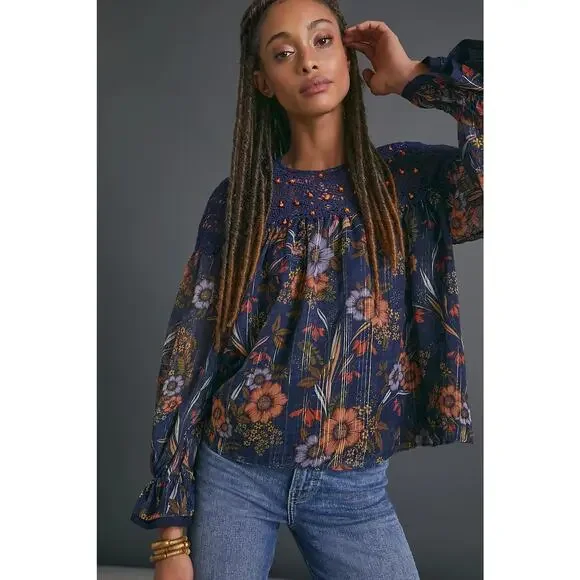 Anthropologie Mynahs Reynu Taandon Cristy Crotchet Beaded Blouse Boho Peasant XS - Picture 15 of 15